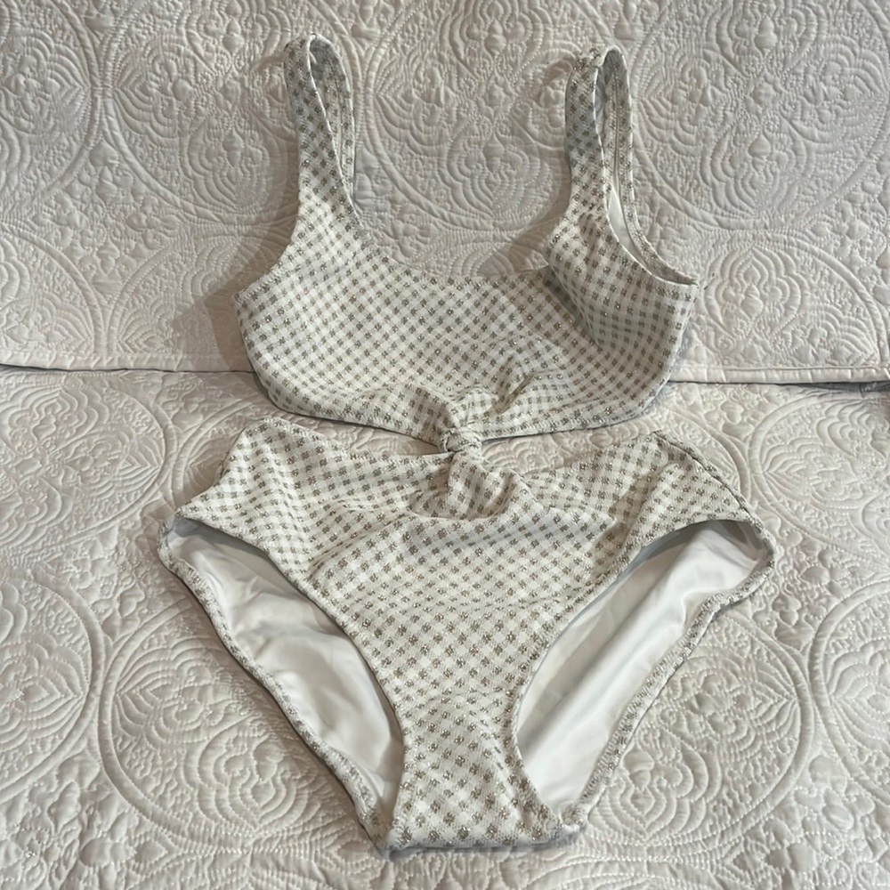 Solid & Steiped Lired Gingham bathing suit, size large, NWT
